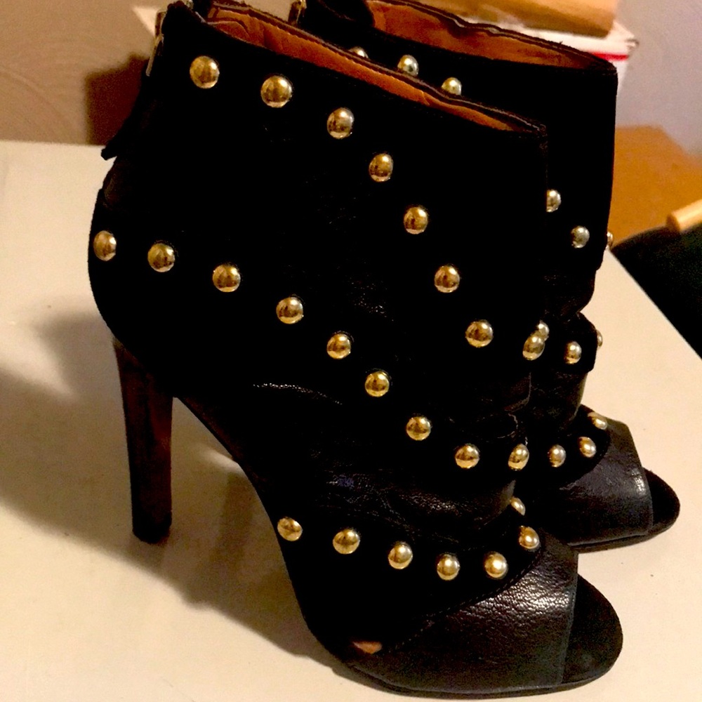 💚Nine West Open Toe Design W/Back Zipper Swede Heather Size 5 1/2